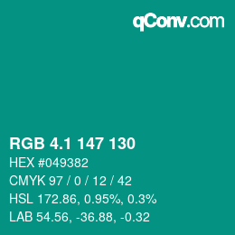 カラーコード: RGB 4.1 147 130 | qconv.com