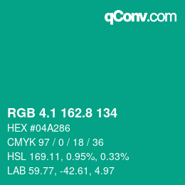 カラーコード: RGB 4.1 162.8 134 | qconv.com