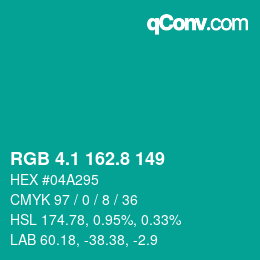 カラーコード: RGB 4.1 162.8 149 | qconv.com