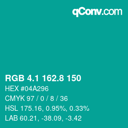 カラーコード: RGB 4.1 162.8 150 | qconv.com