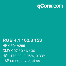 カラーコード: RGB 4.1 162.8 153 | qconv.com