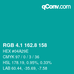 カラーコード: RGB 4.1 162.8 158 | qconv.com