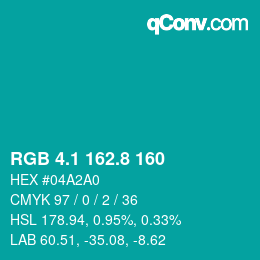 カラーコード: RGB 4.1 162.8 160 | qconv.com