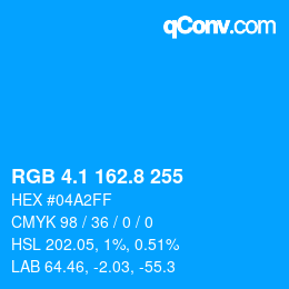 Farbcode: RGB 4.1 162.8 255 | qconv.com