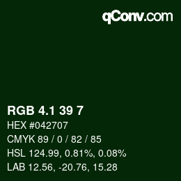 カラーコード: RGB 4.1 39 7 | qconv.com