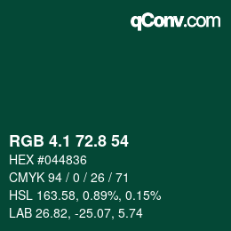 Color code: RGB 4.1 72.8 54 | qconv.com