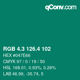 カラーコード: RGB 4.3 126.4 102 | qconv.com