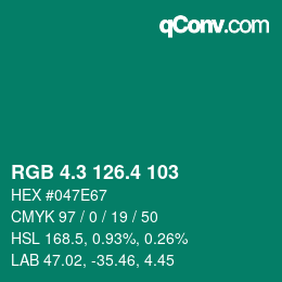 カラーコード: RGB 4.3 126.4 103 | qconv.com