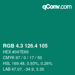 カラーコード: RGB 4.3 126.4 105 | qconv.com
