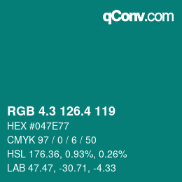 カラーコード: RGB 4.3 126.4 119 | qconv.com