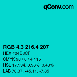 カラーコード: RGB 4.3 216.4 207 | qconv.com