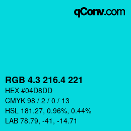 カラーコード: RGB 4.3 216.4 221 | qconv.com
