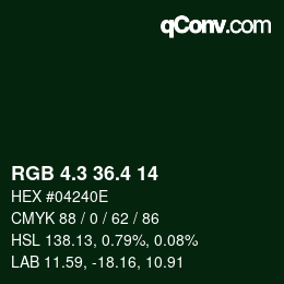 カラーコード: RGB 4.3 36.4 14 | qconv.com