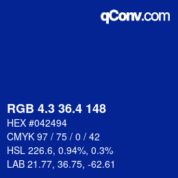 カラーコード: RGB 4.3 36.4 148 | qconv.com