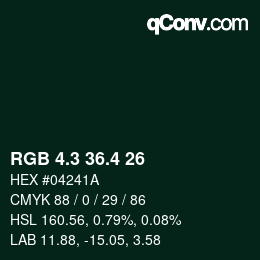 カラーコード: RGB 4.3 36.4 26 | qconv.com