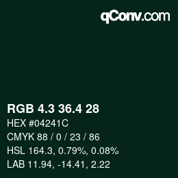 カラーコード: RGB 4.3 36.4 28 | qconv.com