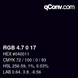 カラーコード: RGB 4.7 0 17 | qconv.com