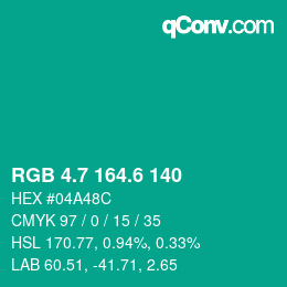 カラーコード: RGB 4.7 164.6 140 | qconv.com