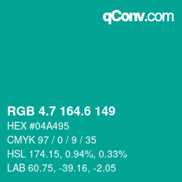 カラーコード: RGB 4.7 164.6 149 | qconv.com