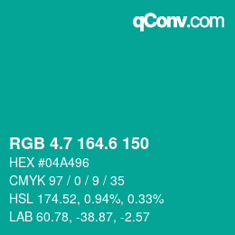 カラーコード: RGB 4.7 164.6 150 | qconv.com