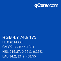 カラーコード: RGB 4.7 74.6 175 | qconv.com
