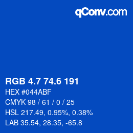 カラーコード: RGB 4.7 74.6 191 | qconv.com