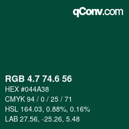 カラーコード: RGB 4.7 74.6 56 | qconv.com