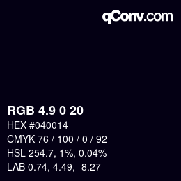 Color code: RGB 4.9 0 20 | qconv.com