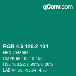 カラーコード: RGB 4.9 128.2 104 | qconv.com