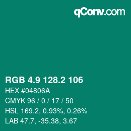 カラーコード: RGB 4.9 128.2 106 | qconv.com