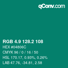 カラーコード: RGB 4.9 128.2 108 | qconv.com