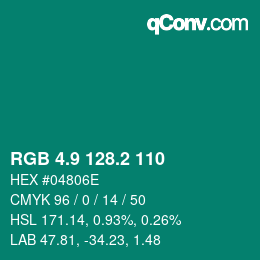 カラーコード: RGB 4.9 128.2 110 | qconv.com