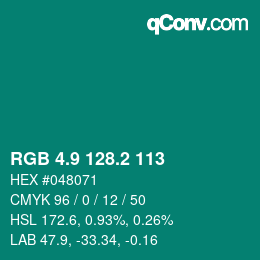 カラーコード: RGB 4.9 128.2 113 | qconv.com