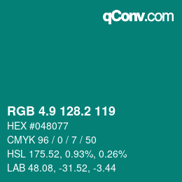 カラーコード: RGB 4.9 128.2 119 | qconv.com