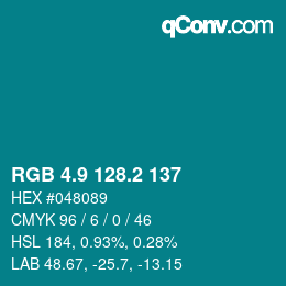 カラーコード: RGB 4.9 128.2 137 | qconv.com