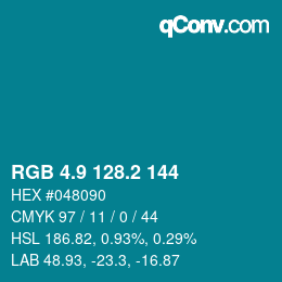 カラーコード: RGB 4.9 128.2 144 | qconv.com