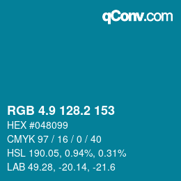 カラーコード: RGB 4.9 128.2 153 | qconv.com