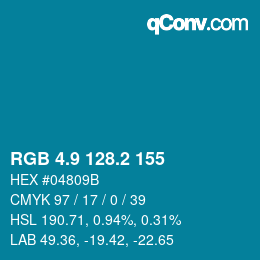 カラーコード: RGB 4.9 128.2 155 | qconv.com