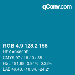 カラーコード: RGB 4.9 128.2 158 | qconv.com