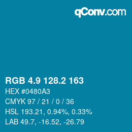 カラーコード: RGB 4.9 128.2 163 | qconv.com