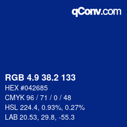 カラーコード: RGB 4.9 38.2 133 | qconv.com