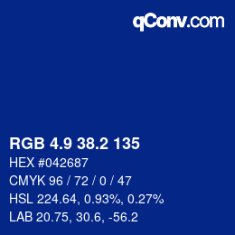 Farbcode: RGB 4.9 38.2 135 | qconv.com