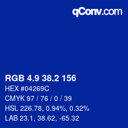 カラーコード: RGB 4.9 38.2 156 | qconv.com