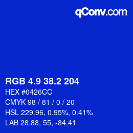 カラーコード: RGB 4.9 38.2 204 | qconv.com