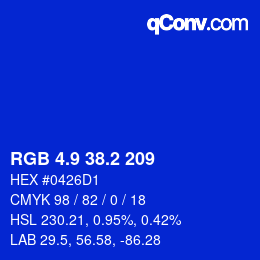 カラーコード: RGB 4.9 38.2 209 | qconv.com