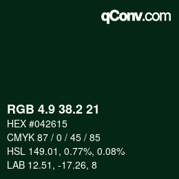 Color code: RGB 4.9 38.2 21 | qconv.com