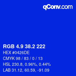 カラーコード: RGB 4.9 38.2 222 | qconv.com