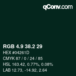 カラーコード: RGB 4.9 38.2 29 | qconv.com
