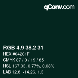 カラーコード: RGB 4.9 38.2 31 | qconv.com