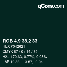 カラーコード: RGB 4.9 38.2 33 | qconv.com
